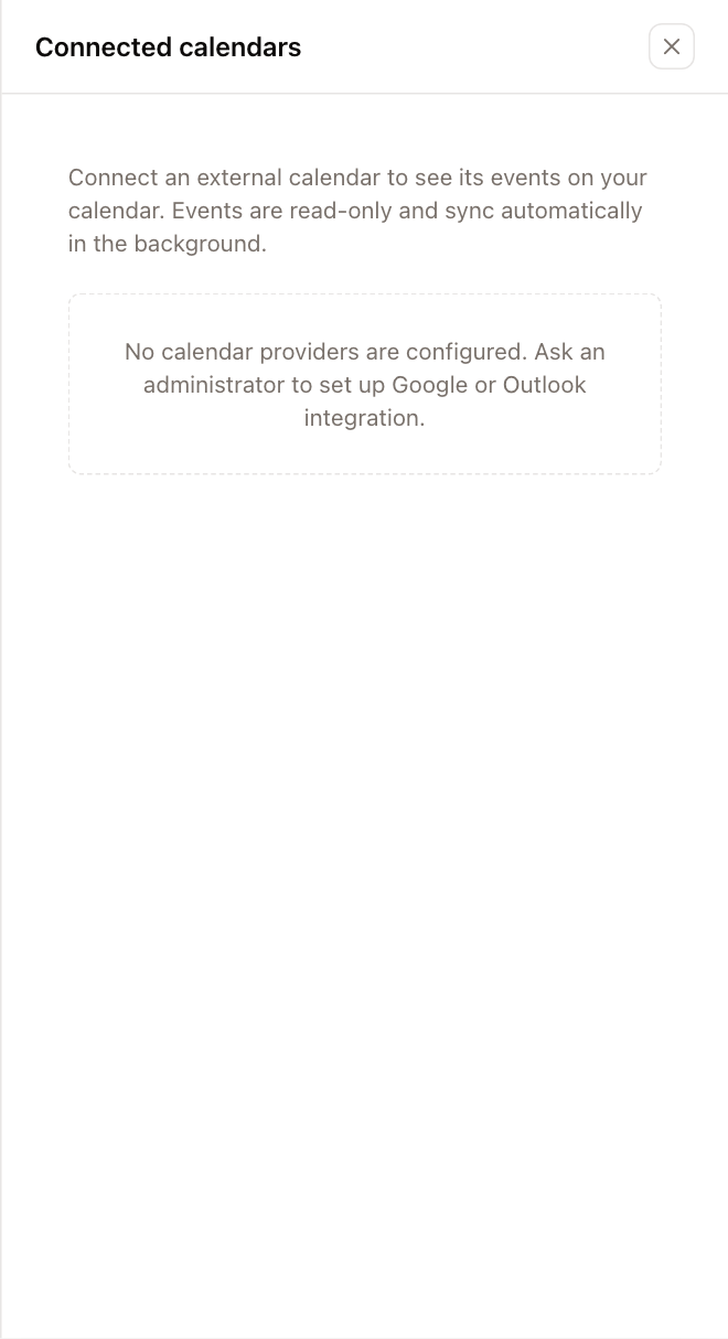 The Connected calendars panel