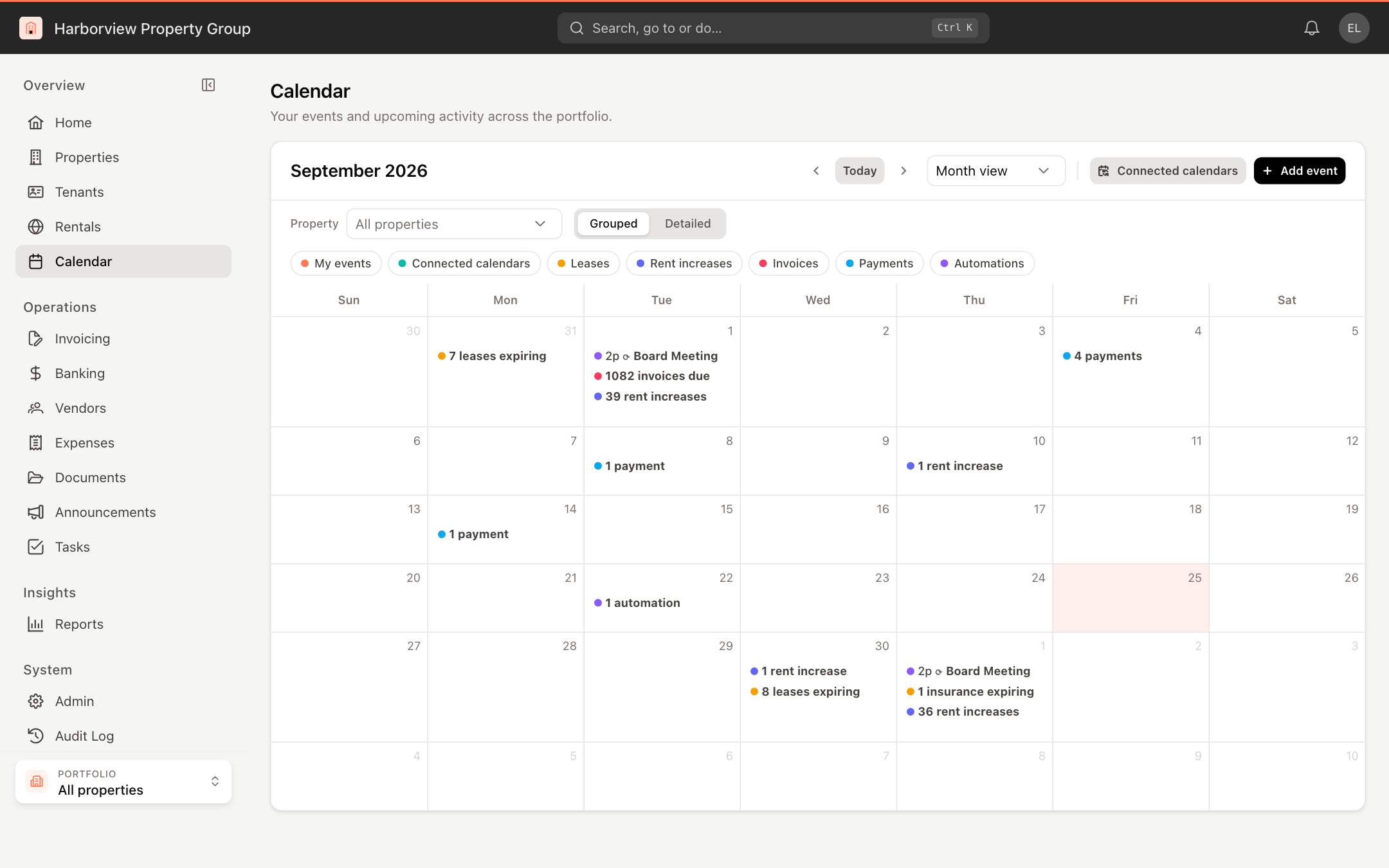 The Calendar in month view