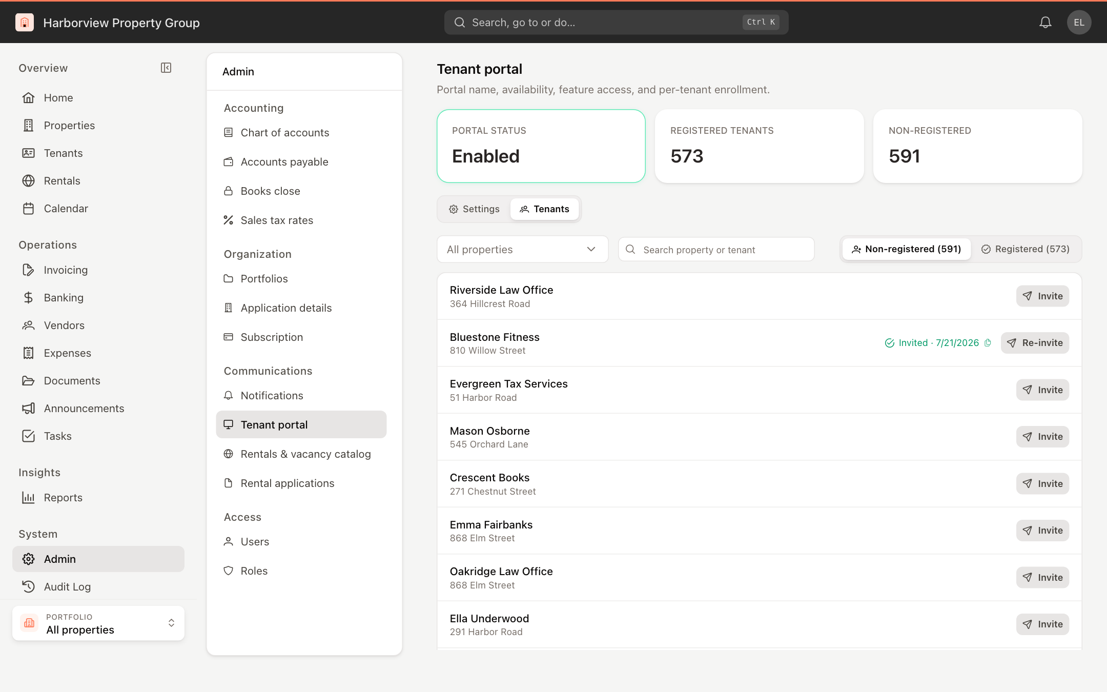 The Tenants tab with invite buttons