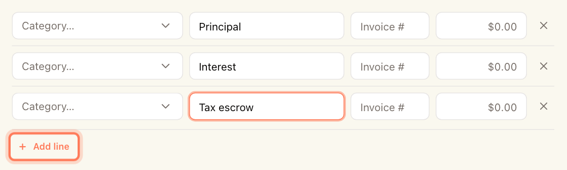 Three category lines on one expense