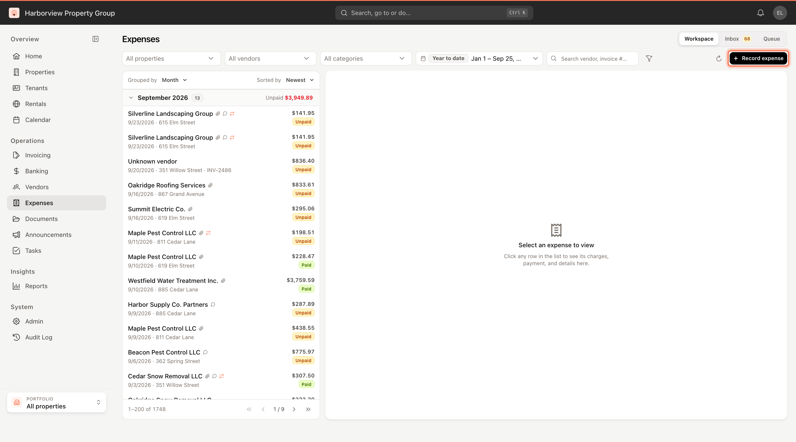 The Expenses workspace