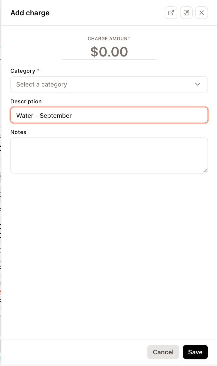 The Add charge form