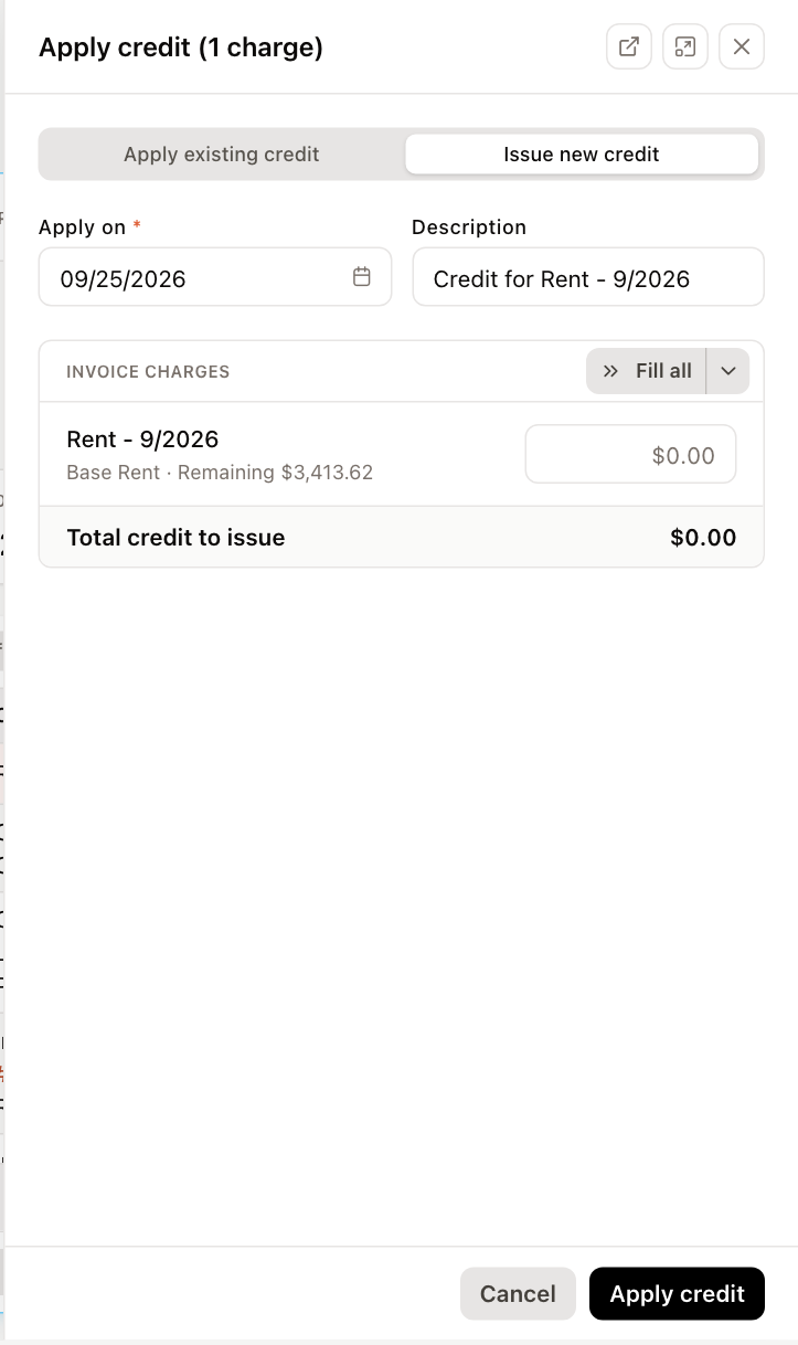 The Apply credit form