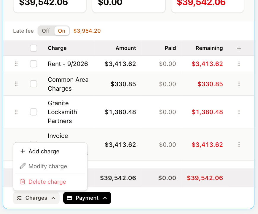 The Charges menu