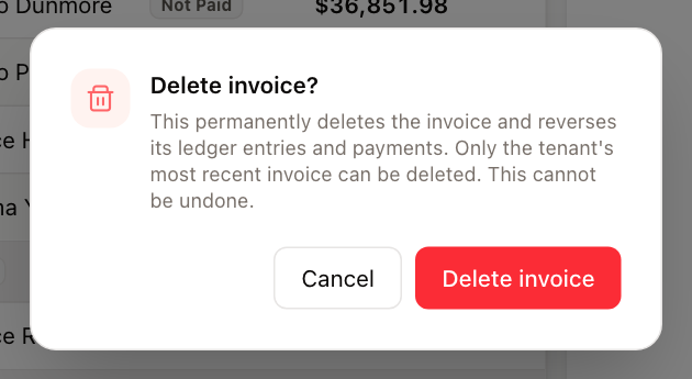 The delete confirmation