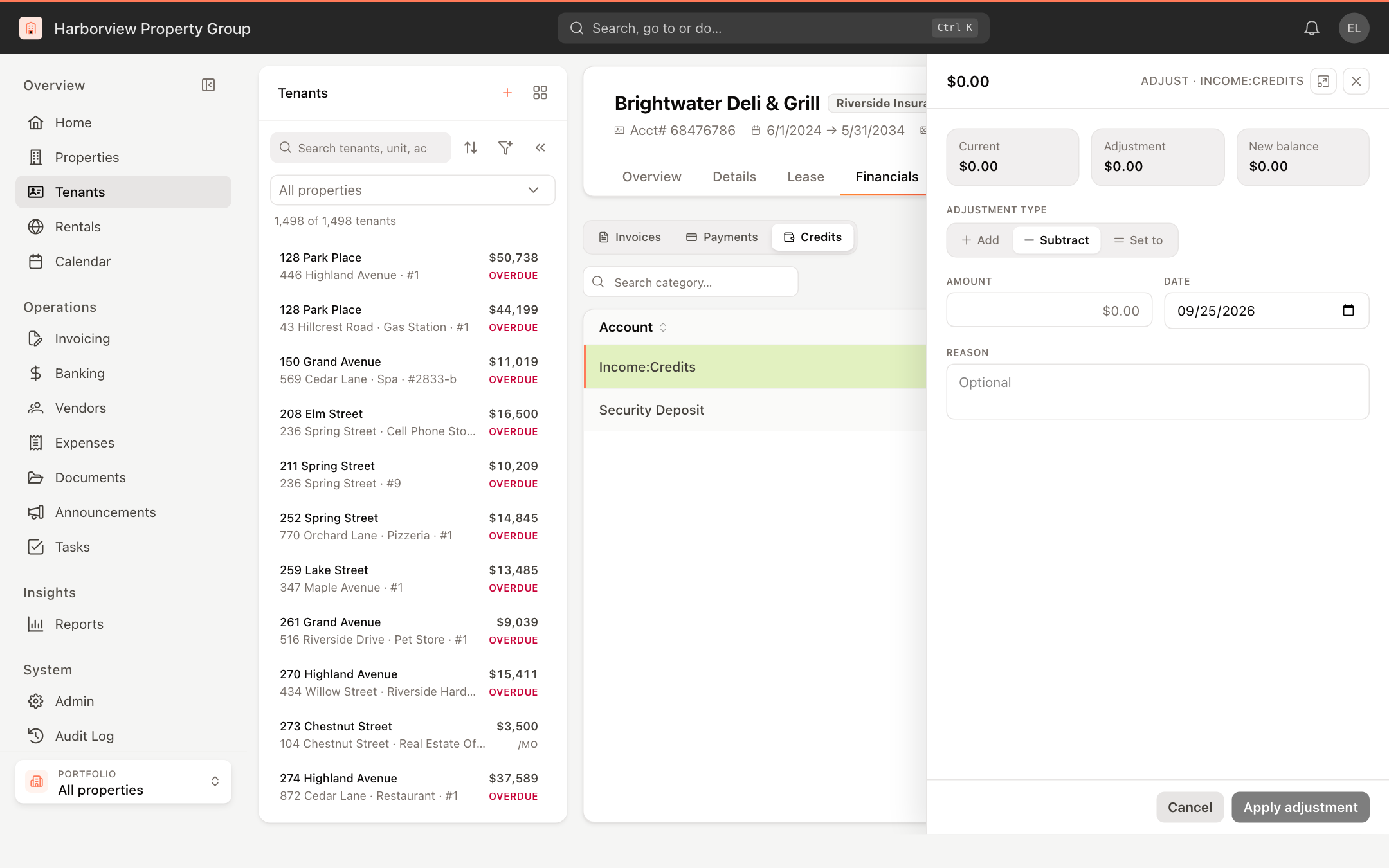 Adjusting a credit balance