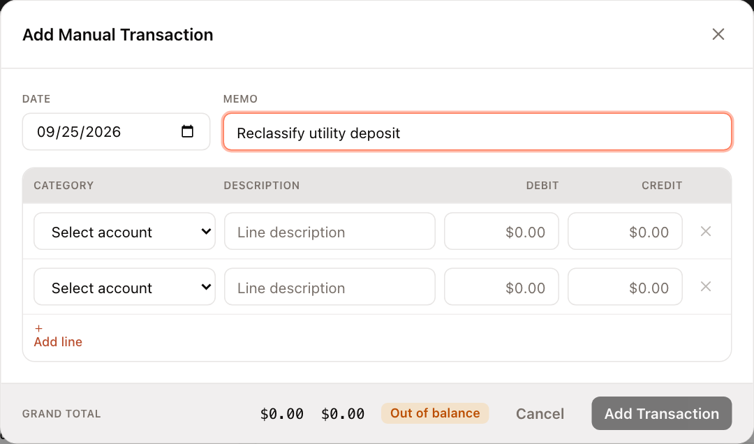 The Add Manual Transaction window