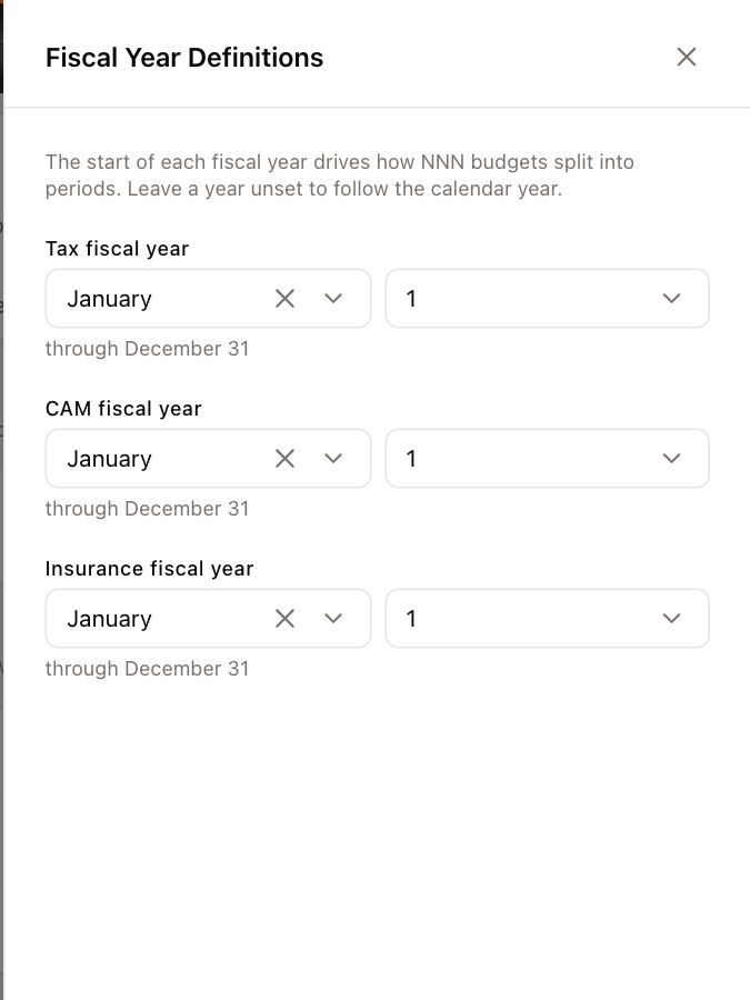 The Fiscal Year Definitions panel