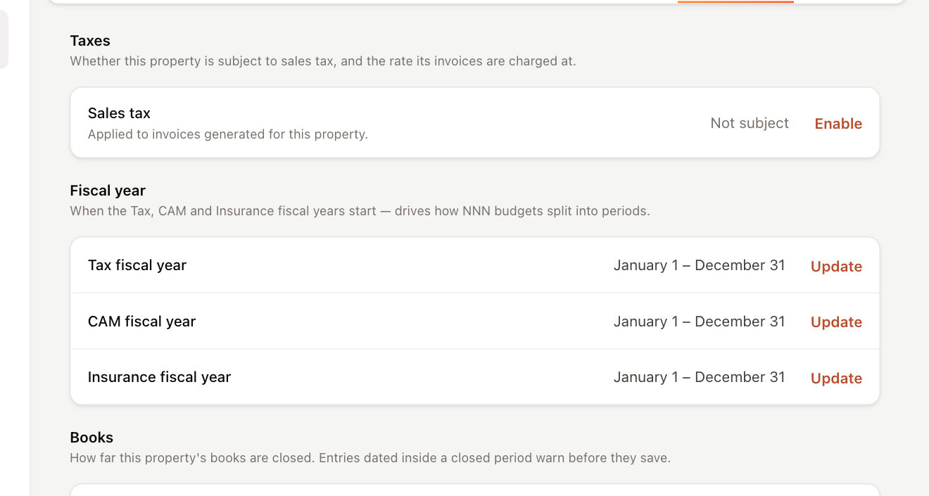 A property's Settings tab