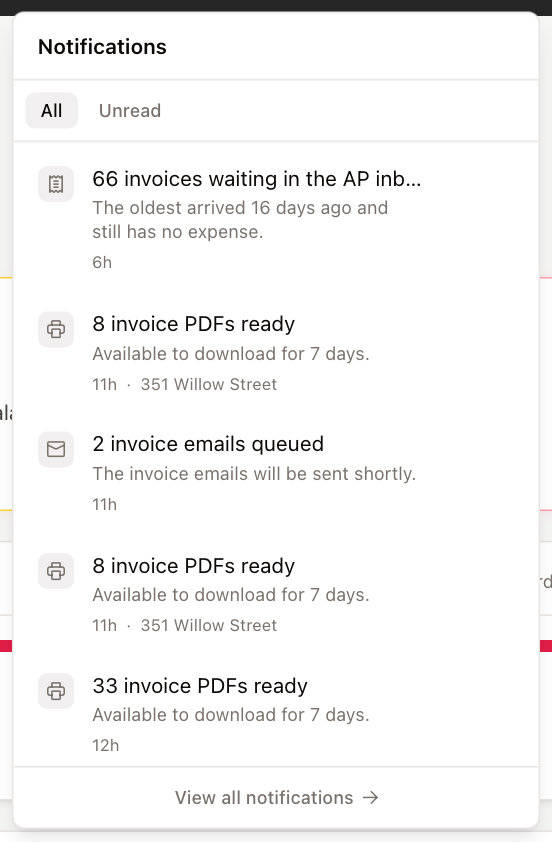 The notification panel under the bell icon