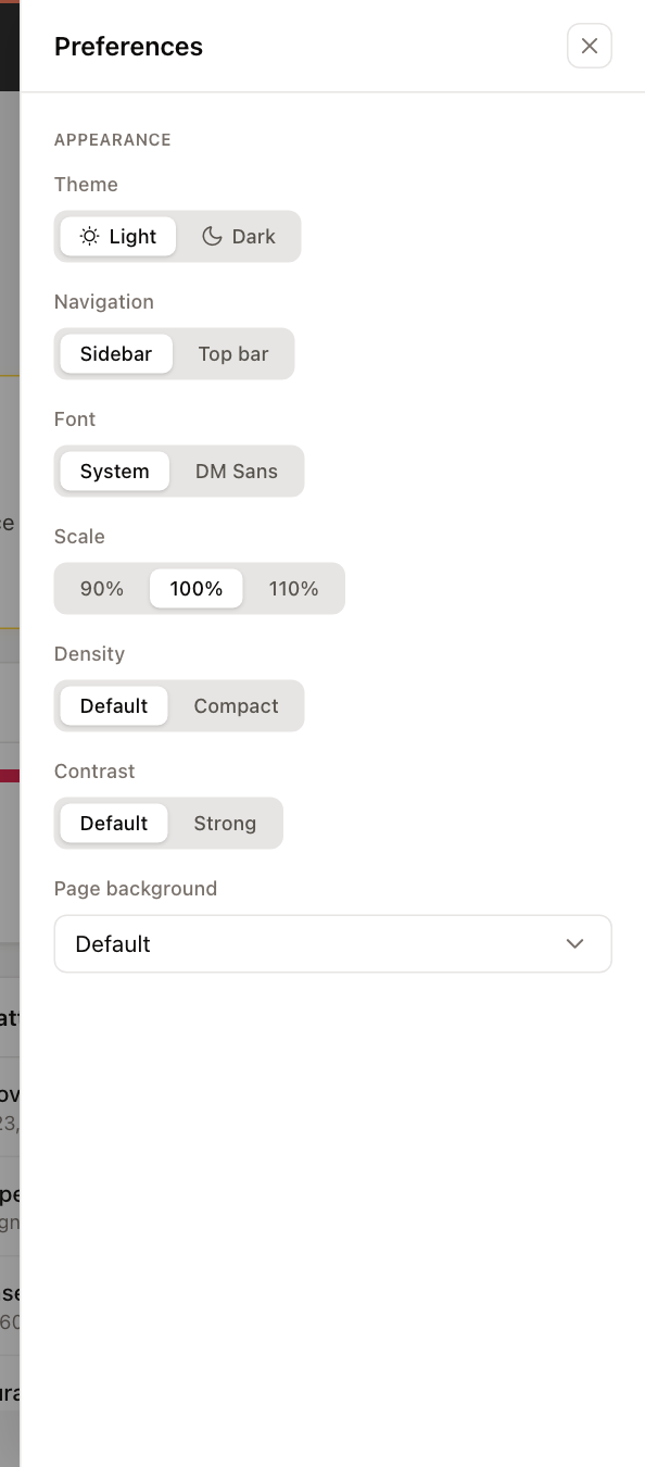 The Preferences panel