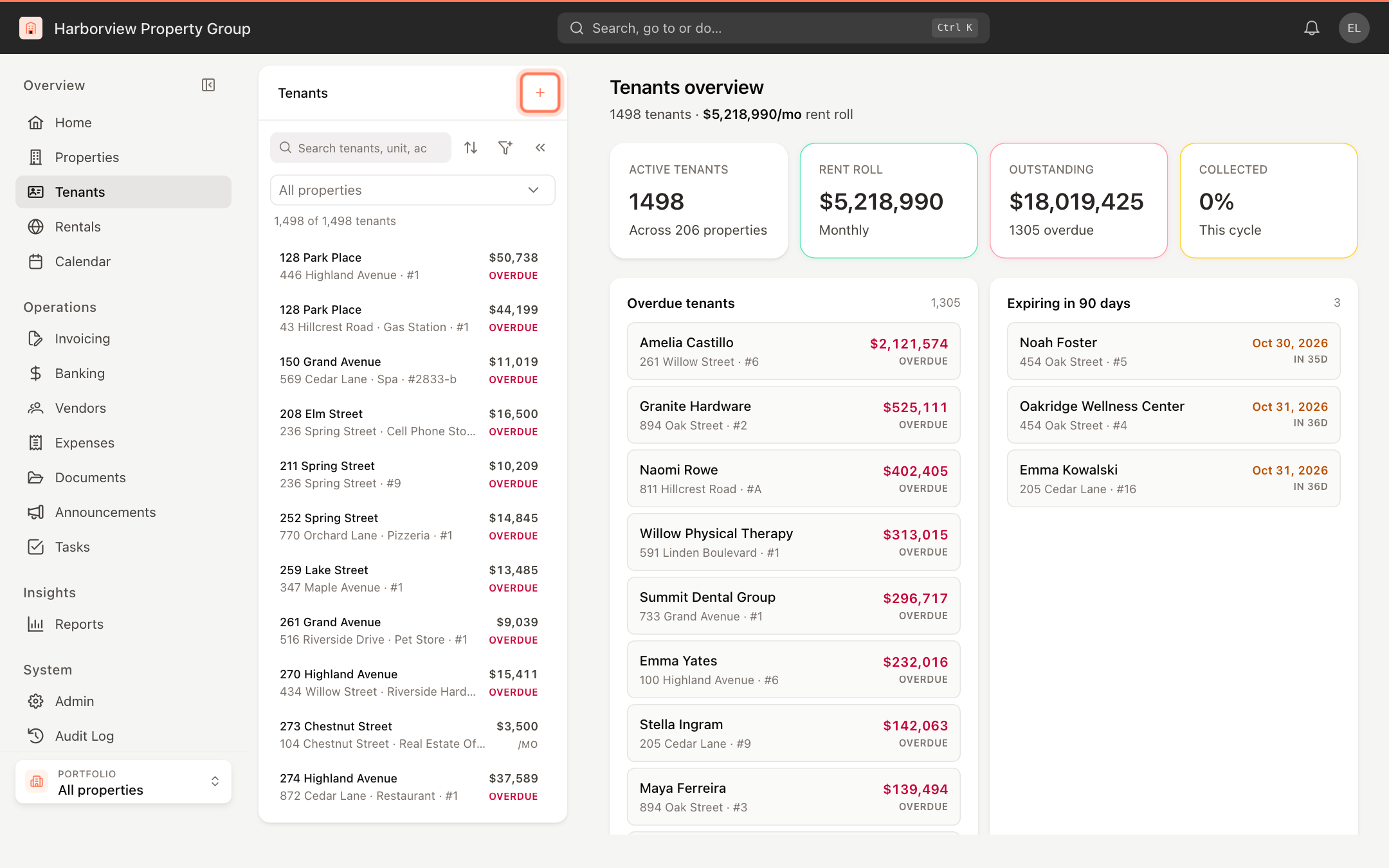 The Add tenant button on the Tenants page