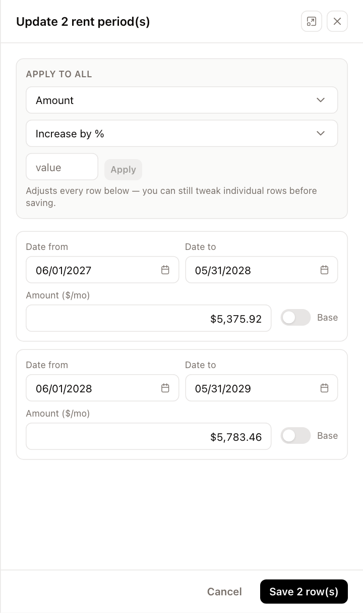 Updating two rent periods together