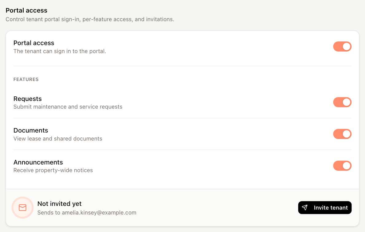 Portal access on the Settings tab