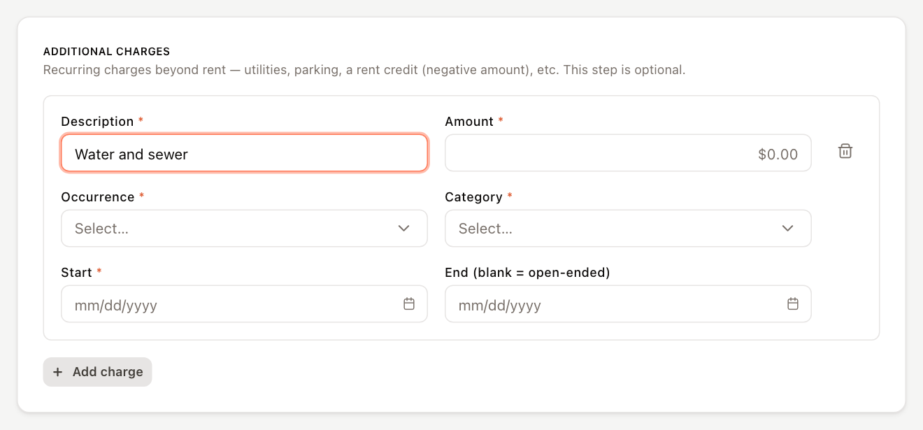 Adding a recurring charge in the wizard